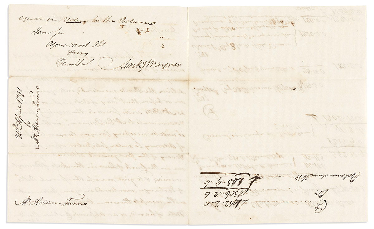 WAYNE, ANTHONY. Autograph Letter Signed, AnthyWayne, to South Carolina merchant Adam Tunno,